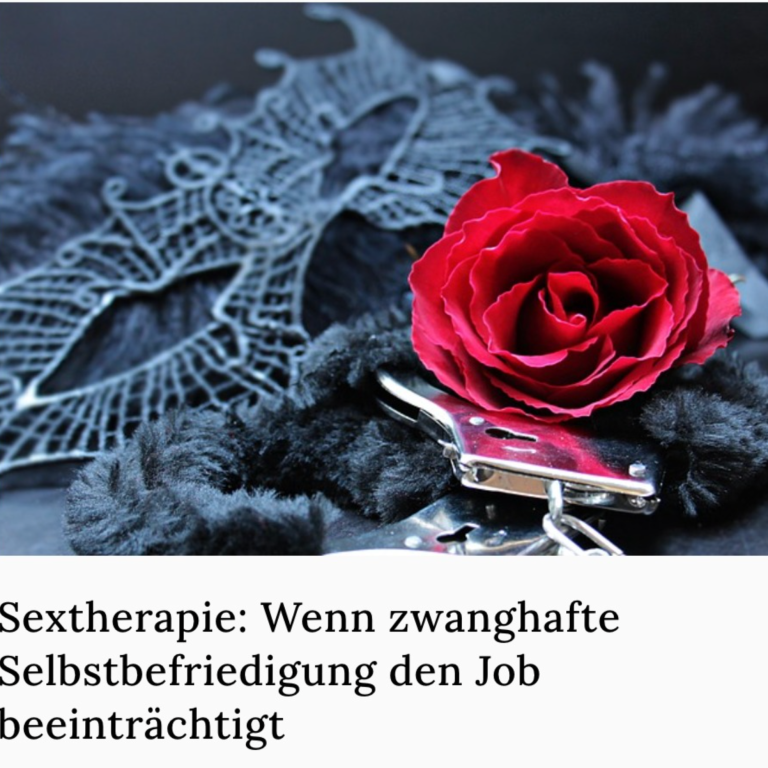 Pornografienutzungsstörung Das Bild zeit eine Rote Rose, sie liegt auf einer Augenmaske aus schwarzer Spitze und schwarzen Federn, sowie BDSM Handschellen.